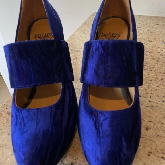 John Fluevog Blue Velvet Joy Ride Heels sz7 - Picture 10 of 11